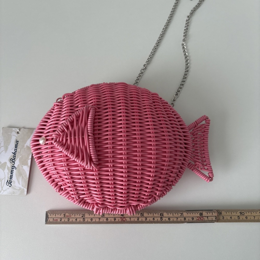 Tommy Bahama Woven Wicker Pink Fish Novelty Crossbody Bag NWT HTF - Picture 14 of 16